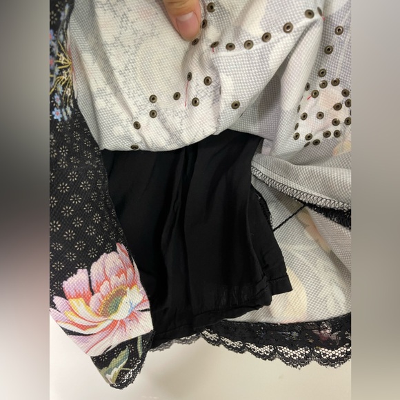 Antropologie’s Maeve Black One Shoulder Textured Cotton Floral Stud Mini Dress 8 - Picture 8 of 11